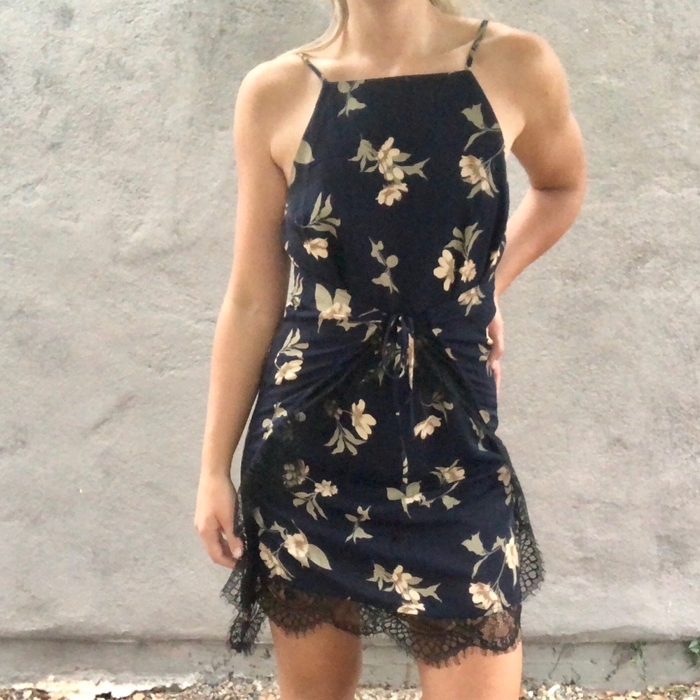 Sugar lips blue floral dress with tie